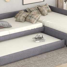 Upholstered Double Twin Size Daybed with Trundle and Drawer