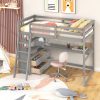 Twin Size Loft Bed With Desk And Shelves, 2 Built-in Drawers