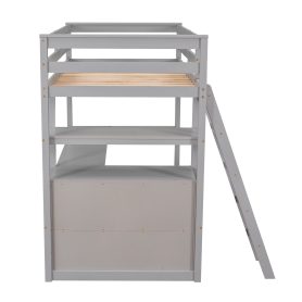 Twin Size Loft Bed With Desk And Shelves, 2 Built-in Drawers
