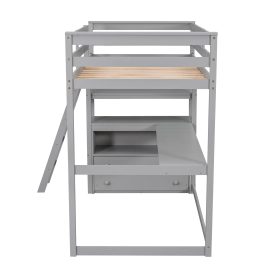 Twin Size Loft Bed With Desk And Shelves, 2 Built-in Drawers