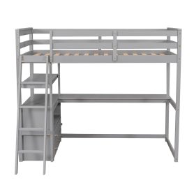 Twin Size Loft Bed With Desk And Shelves, 2 Built-in Drawers