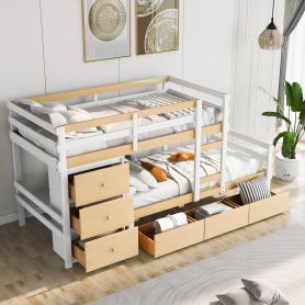 Twin Over Twin Loft Bunk Bed With Drawers And Ladder