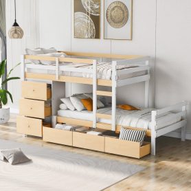 Twin Over Twin Loft Bunk Bed With Drawers And Ladder