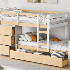 Twin Over Twin Loft Bunk Bed With Drawers And Ladder