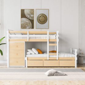 Twin Over Twin Loft Bunk Bed With Drawers And Ladder