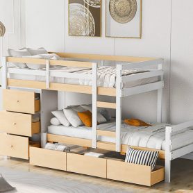 Twin Over Twin Loft Bunk Bed With Drawers And Ladder
