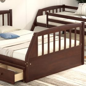 Twin over Full Bunk Bed With Drawers, Ladder and Storage Staircase