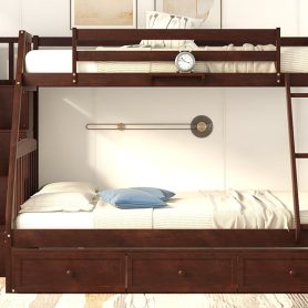Twin over Full Bunk Bed With Drawers, Ladder and Storage Staircase