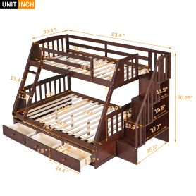 Twin over Full Bunk Bed With Drawers, Ladder and Storage Staircase
