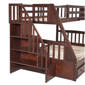 Twin over Full Bunk Bed With Drawers, Ladder and Storage Staircase