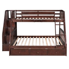 Twin over Full Bunk Bed With Drawers, Ladder and Storage Staircase
