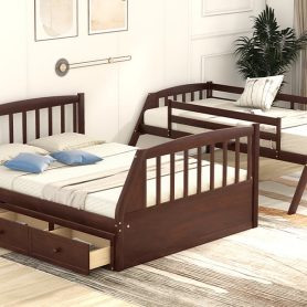 Twin over Full Bunk Bed With Drawers, Ladder and Storage Staircase