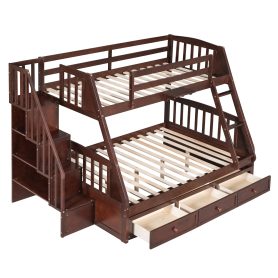 Twin over Full Bunk Bed With Drawers, Ladder and Storage Staircase