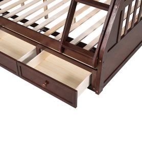 Twin over Full Bunk Bed With Drawers, Ladder and Storage Staircase