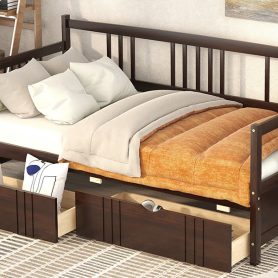 Wood Twin Size Daybed Bed With Two Drawers