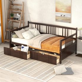 Wood Twin Size Daybed Bed With Two Drawers
