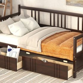 Wood Twin Size Daybed Bed With Two Drawers