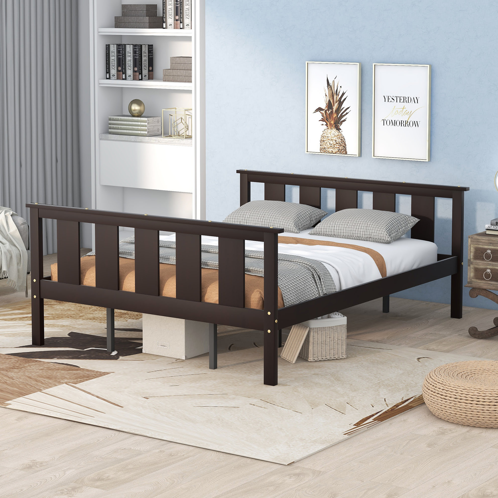 Wood Queen Platform Bed With Headboard And Footboard