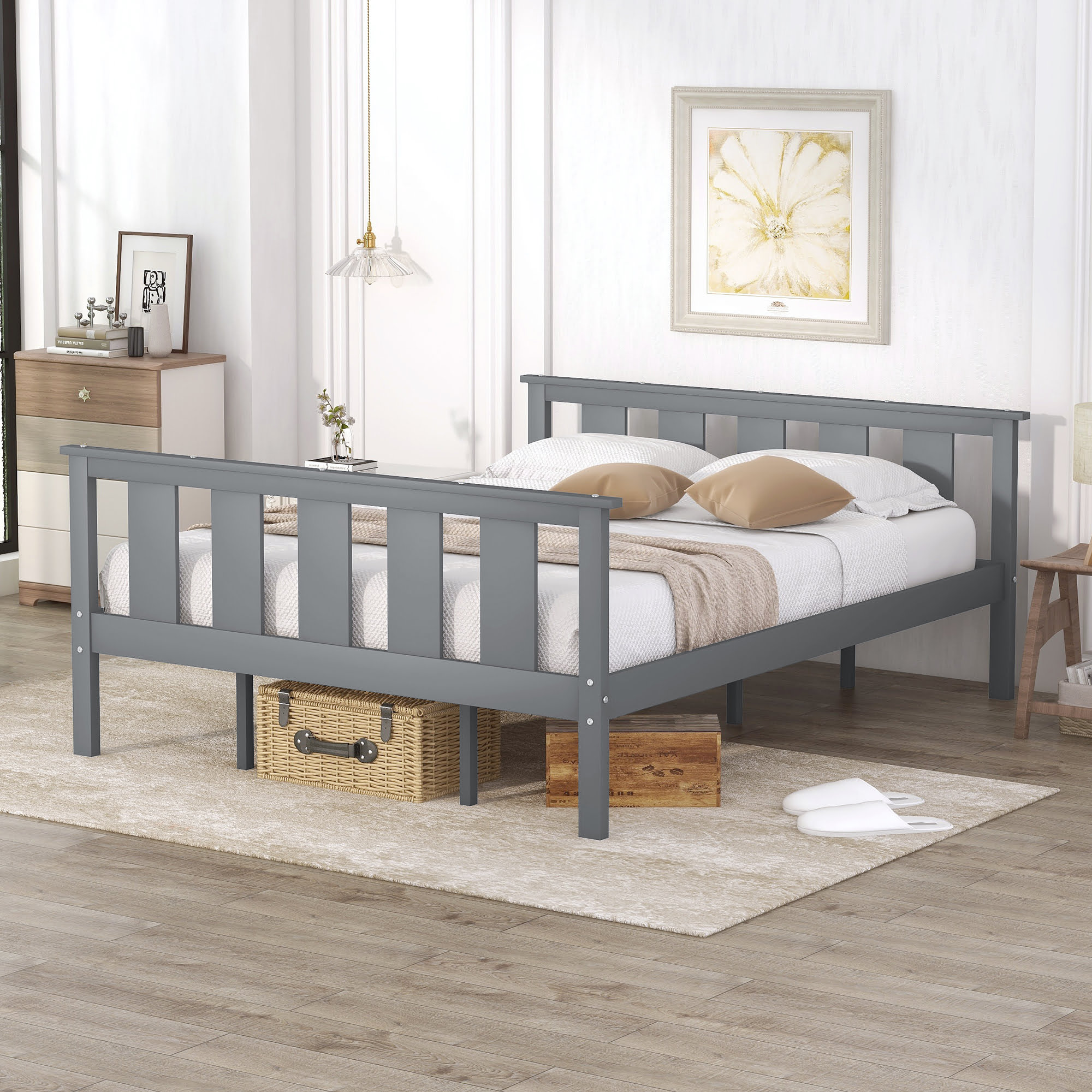 Wood Queen Platform Bed With Headboard And Footboard