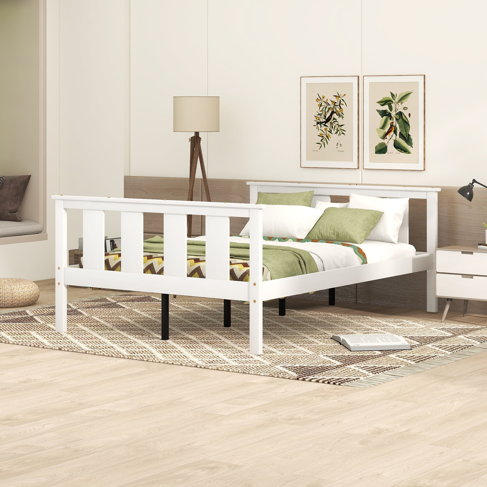 Wood Full Platform Bed With Headboard And Footboard