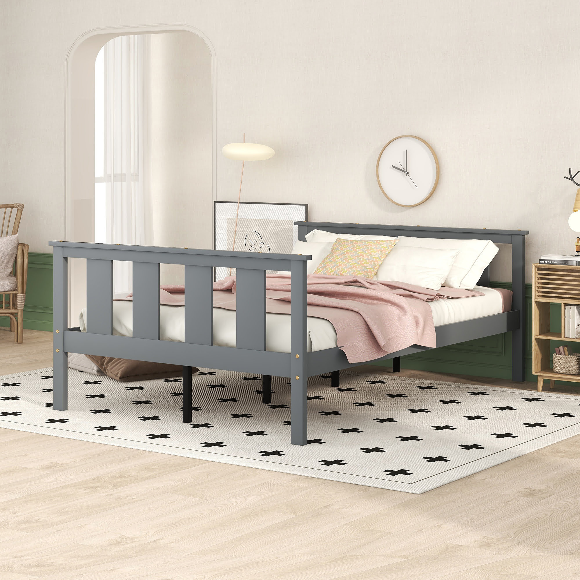 Wood Full Platform Bed With Headboard And Footboard