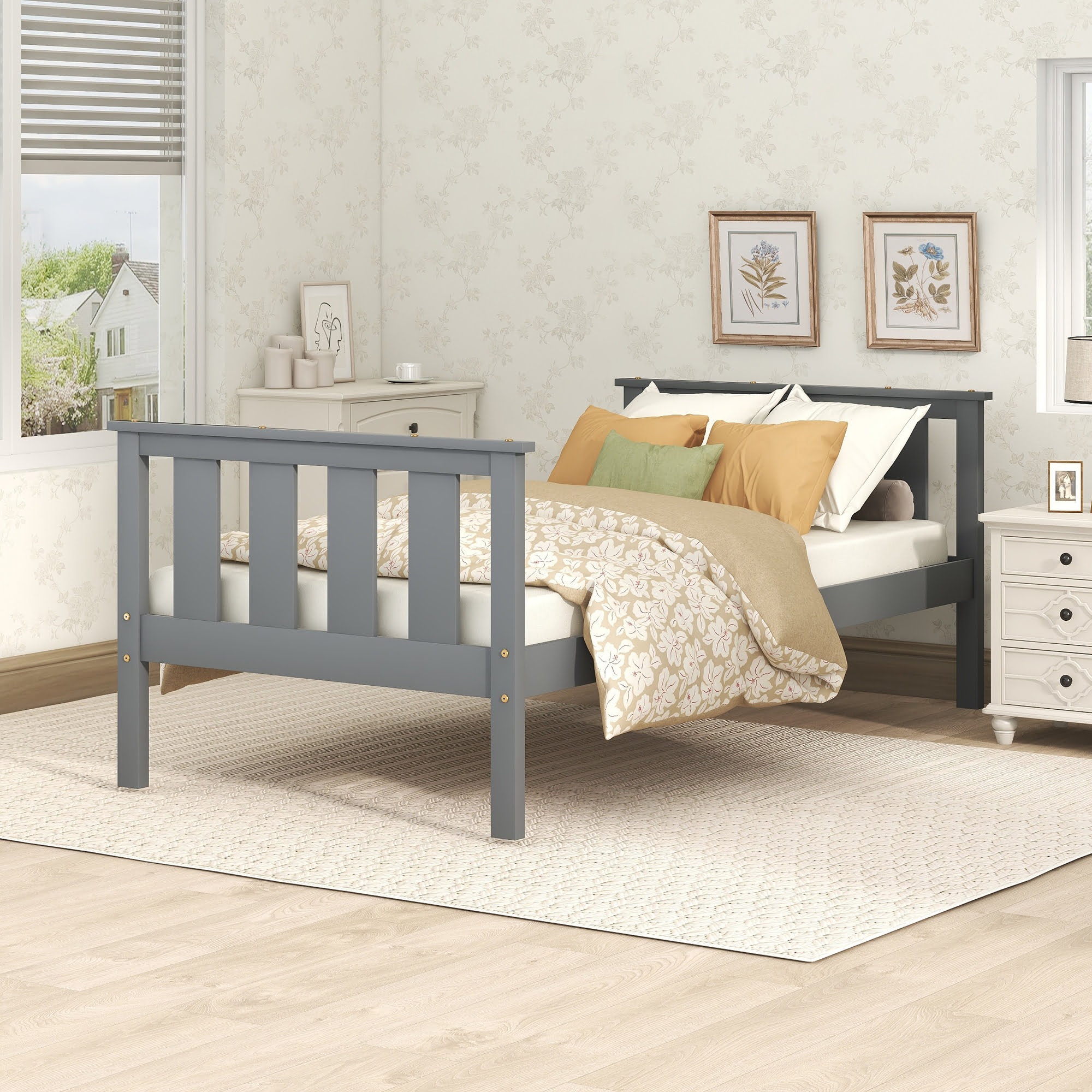 Wood Twin Platform Bed With Headboard And Footboard