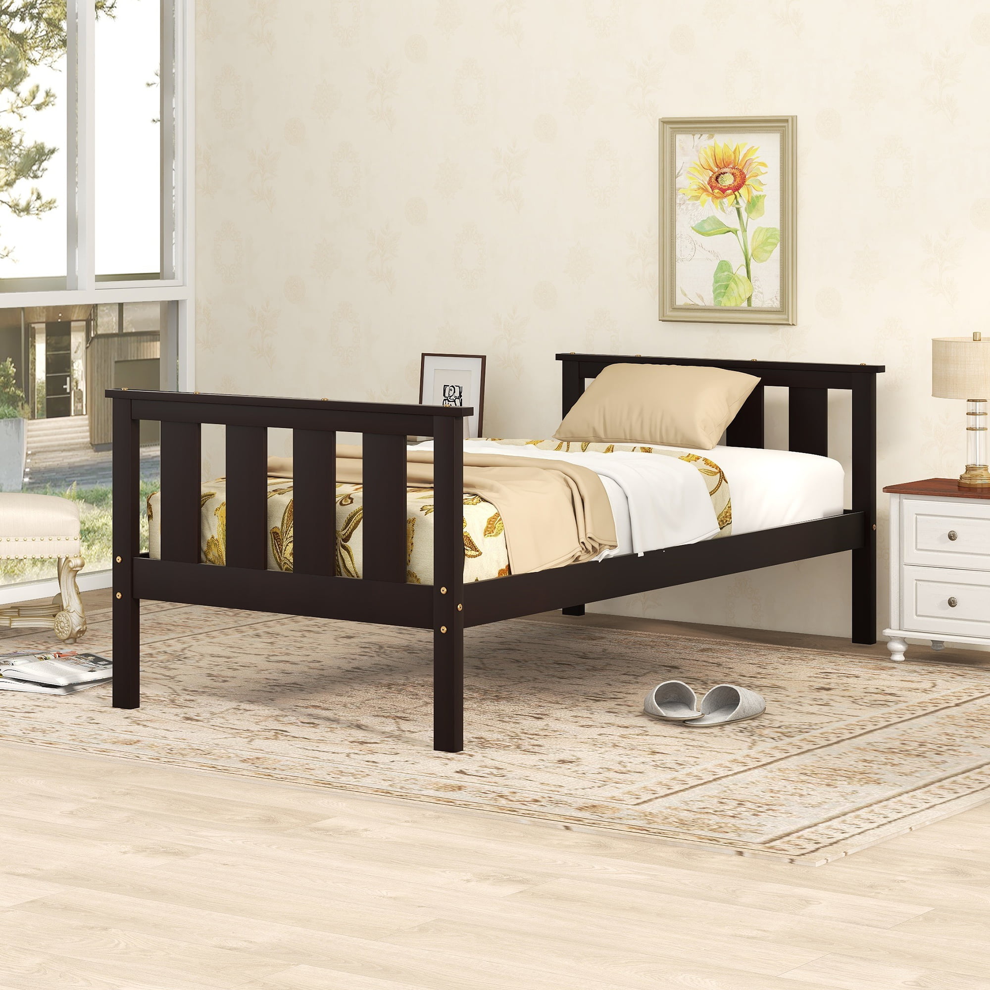 Wood Twin Platform Bed With Headboard And Footboard