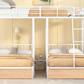 Metal Full Over Twin & Twin Bunk Bed With Drawers And Guardrails