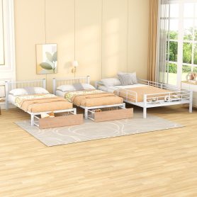 Metal Full Over Twin & Twin Bunk Bed With Drawers And Guardrails