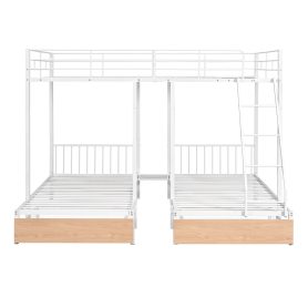Metal Full Over Twin & Twin Bunk Bed With Drawers And Guardrails