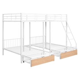 Metal Full Over Twin & Twin Bunk Bed With Drawers And Guardrails