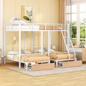 Metal Full Over Twin & Twin Bunk Bed With Drawers And Guardrails
