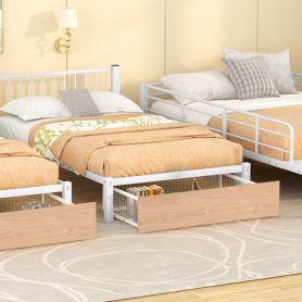 Metal Full Over Twin & Twin Bunk Bed With Drawers And Guardrails