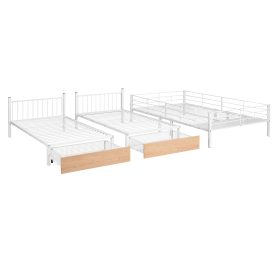 Metal Full Over Twin & Twin Bunk Bed With Drawers And Guardrails