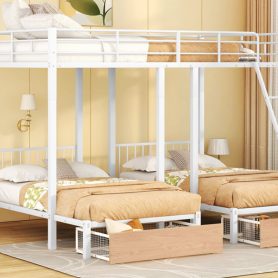 Metal Full Over Twin & Twin Bunk Bed With Drawers And Guardrails