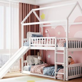 House Shaped Low Twin Over Twin Bunk Bed With Slide