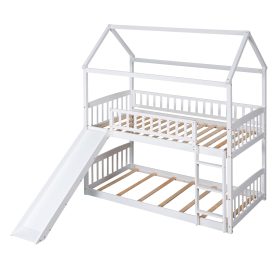 House Shaped Low Twin Over Twin Bunk Bed With Slide