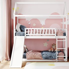 House Shaped Low Twin Over Twin Bunk Bed With Slide