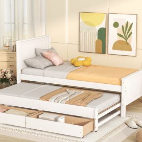 Twin Size Daybed With Trundle And 2 Drawers