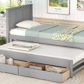 Twin Size Platform Bed with Trundle and Drawers