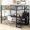 Full Size Metal Loft Bed with Desk, Storage Staircase and Wardrobe