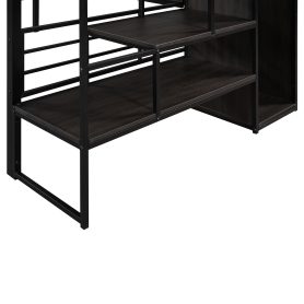 Full Size Metal Loft Bed with Desk, Storage Staircase and Wardrobe