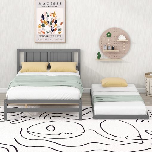 Full Size Platform Bed with Adjustable Trundle