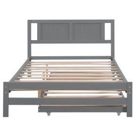 Full Size Platform Bed with Adjustable Trundle