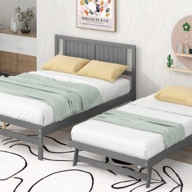 Full Size Platform Bed with Adjustable Trundle