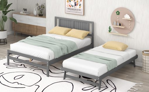 Full Size Platform Bed with Adjustable Trundle