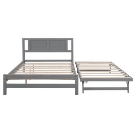 Full Size Platform Bed with Adjustable Trundle