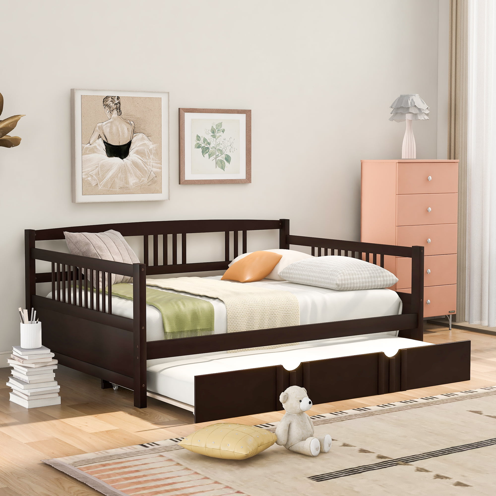 Wooden Full Size Daybed with Twin Size Trundle