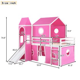 Twin Size Bunk Bed With Slide, Tent And Tower