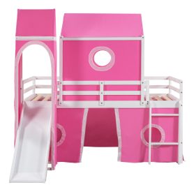 Twin Size Bunk Bed With Slide, Tent And Tower